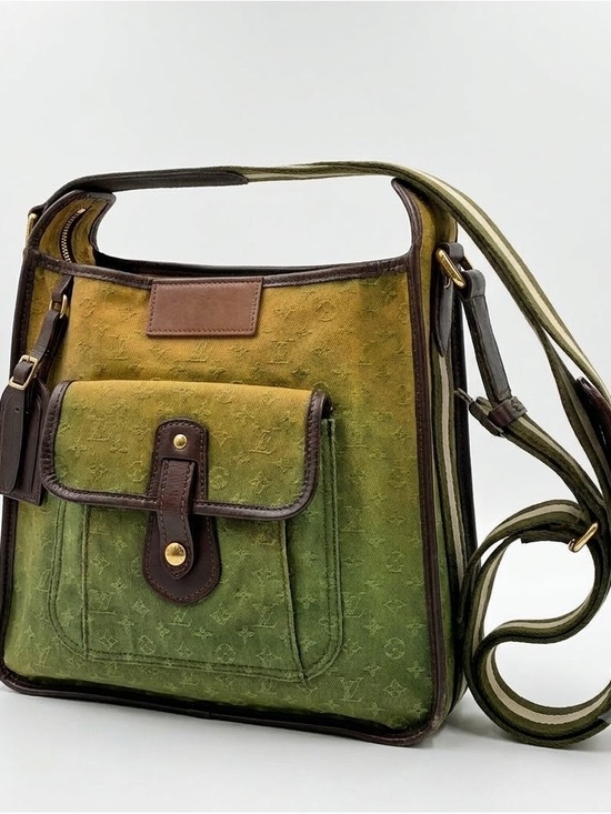 Louis Vuitton Handbags - Louis Vuitton Green Ombre Shoulder Bag with Front Pocket and Brown Trim